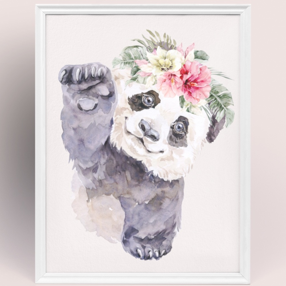 Watercolor Floral Panda Wall Art Illustration Print Poster Card Unframed - Picture 8 of 9